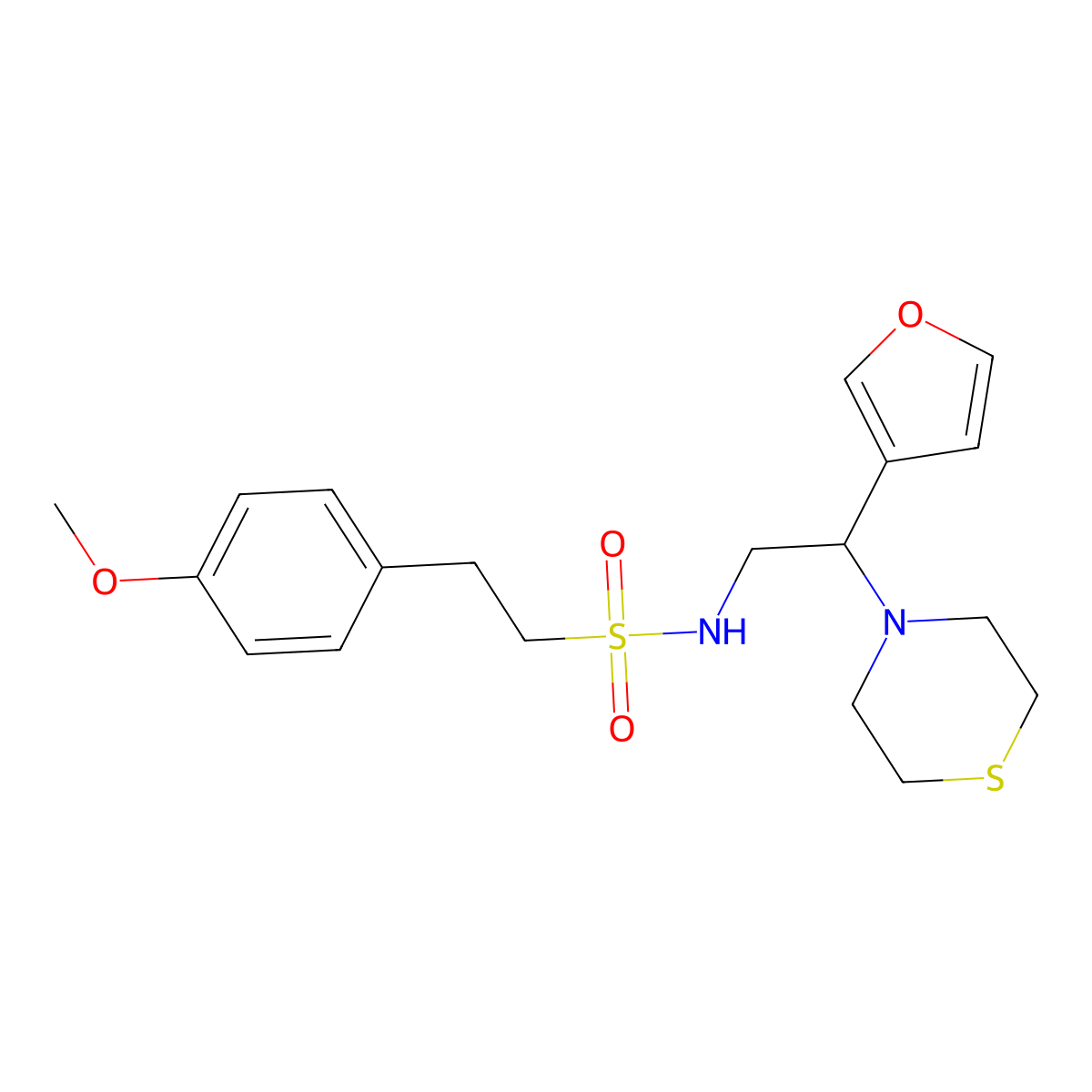 N-(2-(furan-3-yl)-2-thiomorpholinoethyl)-2-(4-methoxyphenyl)ethanesulfonamide molecular structure, CAS 2034573-63-0