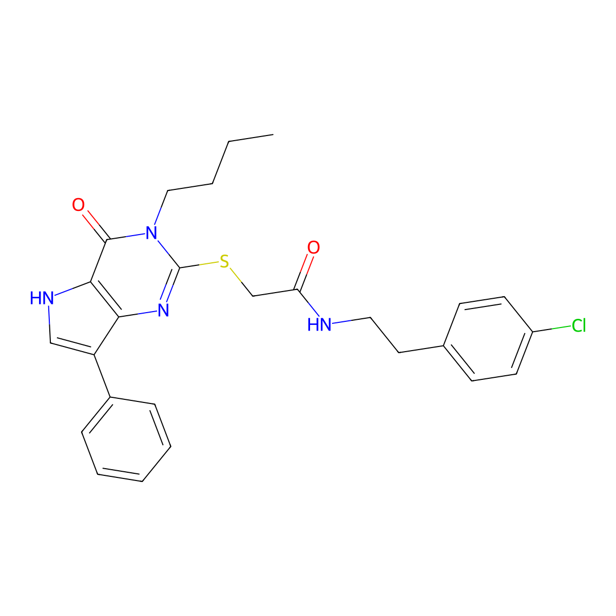 2-((3-butyl-4-oxo-7-phenyl-4,5-dihydro-3H-pyrrolo[3,2-d]pyrimidin-2-yl)thio)-N-(4-chlorophenethyl)acetamide molecular structure, CAS 2034573-66-3