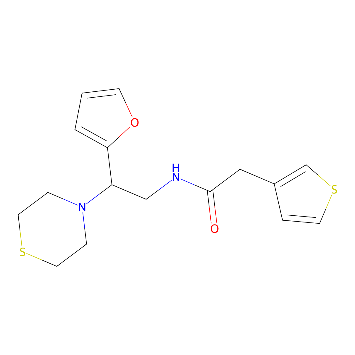 N-(2-(furan-2-yl)-2-thiomorpholinoethyl)-2-(thiophen-3-yl)acetamide molecular structure, CAS 2034573-75-4
