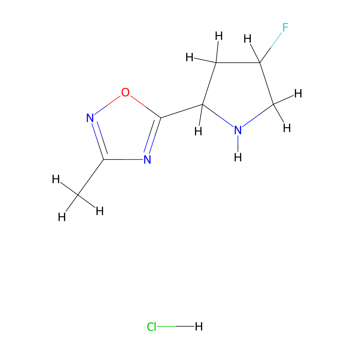 5-(4-Fluoropyrrolidin-2-yl)-3-methyl-1,2,4-oxadiazole hydrochloride molecular structure, CAS 2034573-81-2