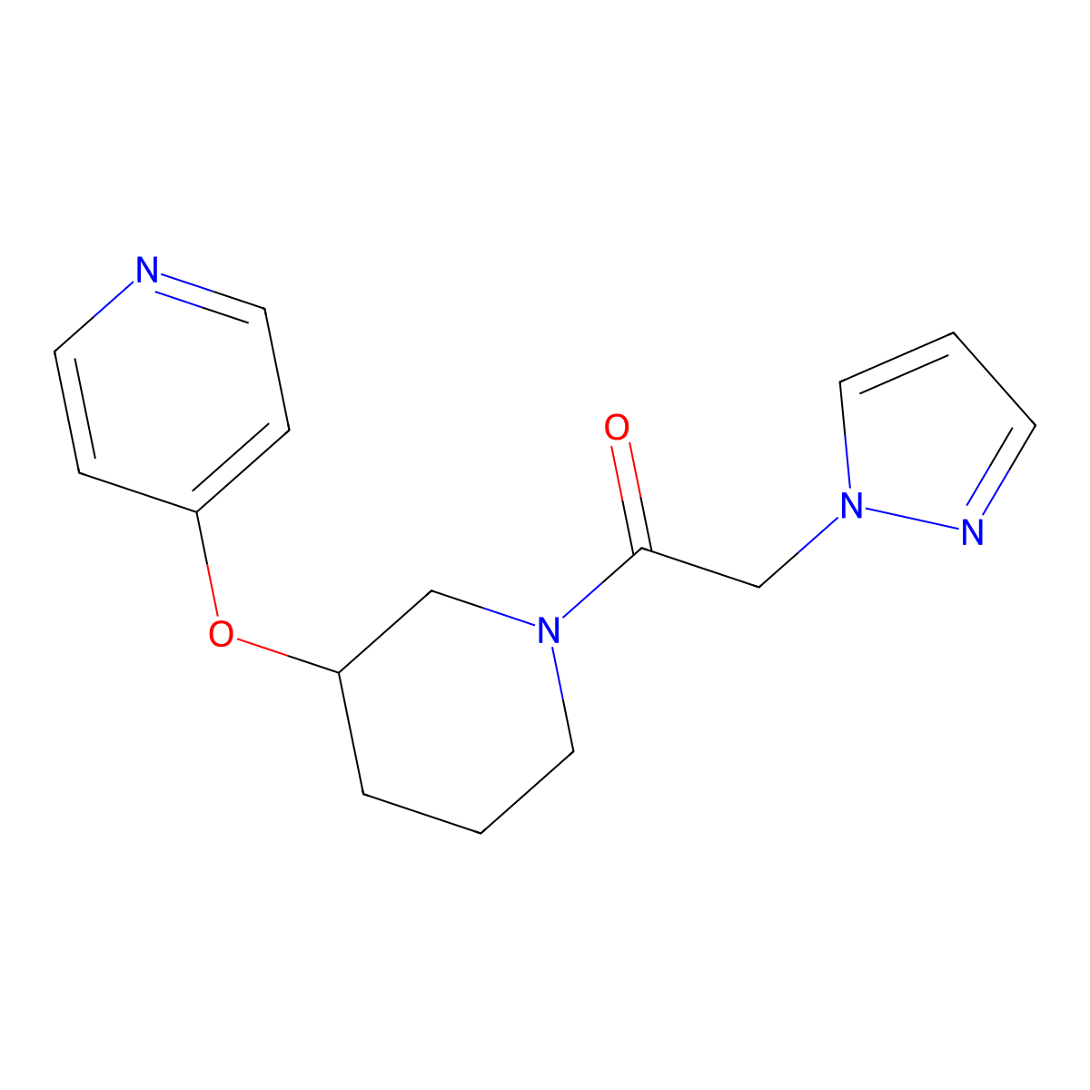 2-(1H-pyrazol-1-yl)-1-(3-(pyridin-4-yloxy)piperidin-1-yl)ethanone molecular structure, CAS 2034573-82-3