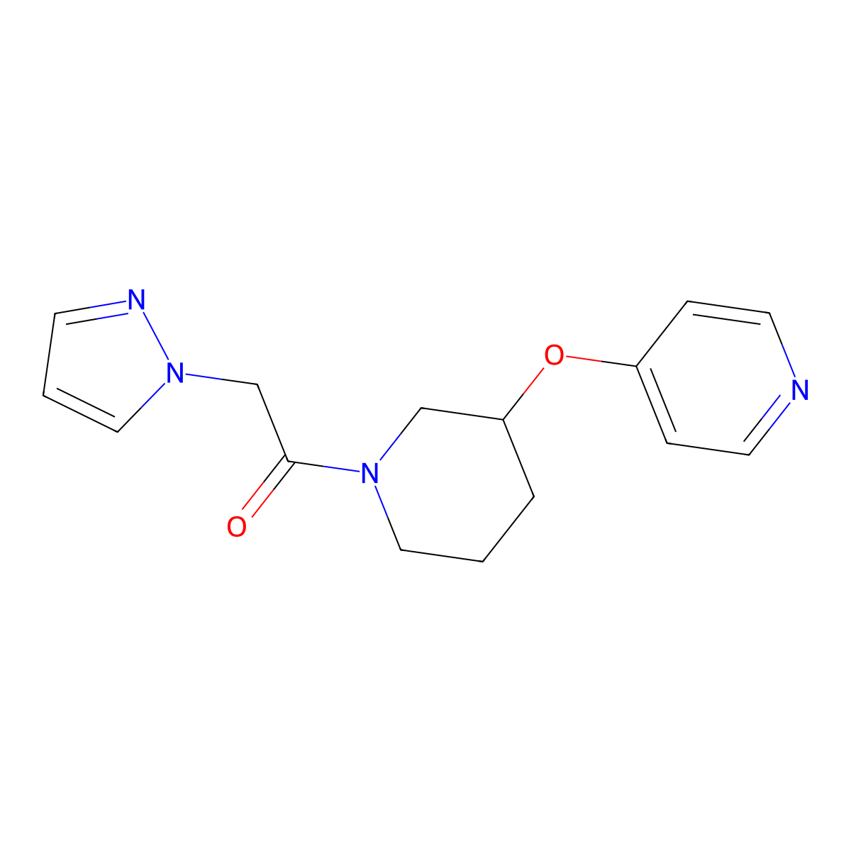 2-(1H-pyrazol-1-yl)-1-(3-(pyridin-4-yloxy)piperidin-1-yl)ethanone molecular structure, CAS 2034573-82-3