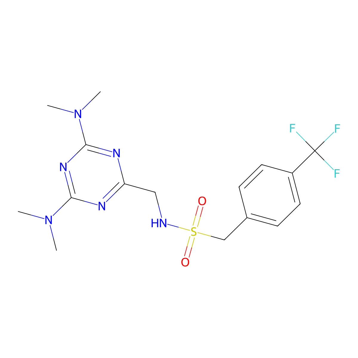 N-((4,6-bis(dimethylamino)-1,3,5-triazin-2-yl)methyl)-1-(4-(trifluoromethyl)phenyl)methanesulfonamide molecular structure, CAS 2034573-87-8