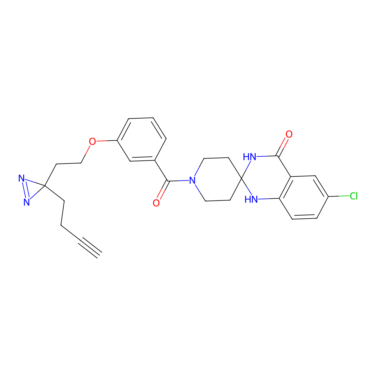 1-(3-(2-(3-(but-3-yn-1-yl)-3H-diazirin-3-yl)ethoxy)benzoyl)-6'-chloro-1'H-spiro[piperidine-4,2'-quinazolin]-4'(3'H)-one molecular structure, CAS 2034573-88-9