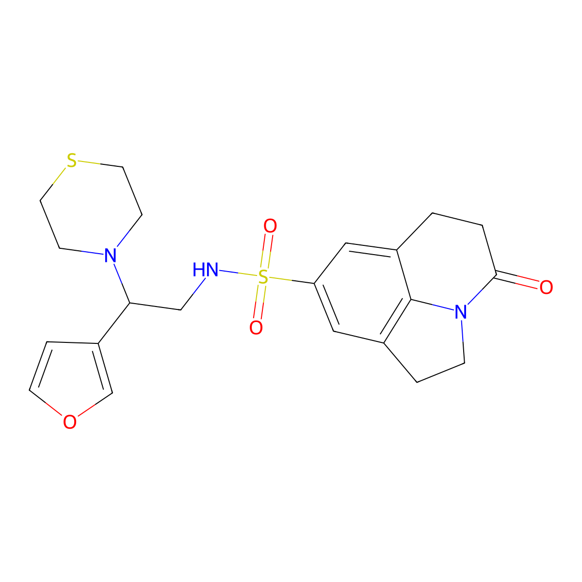 N-(2-(furan-3-yl)-2-thiomorpholinoethyl)-4-oxo-2,4,5,6-tetrahydro-1H-pyrrolo[3,2,1-ij]quinoline-8-sulfonamide molecular structure, CAS 2034573-89-0
