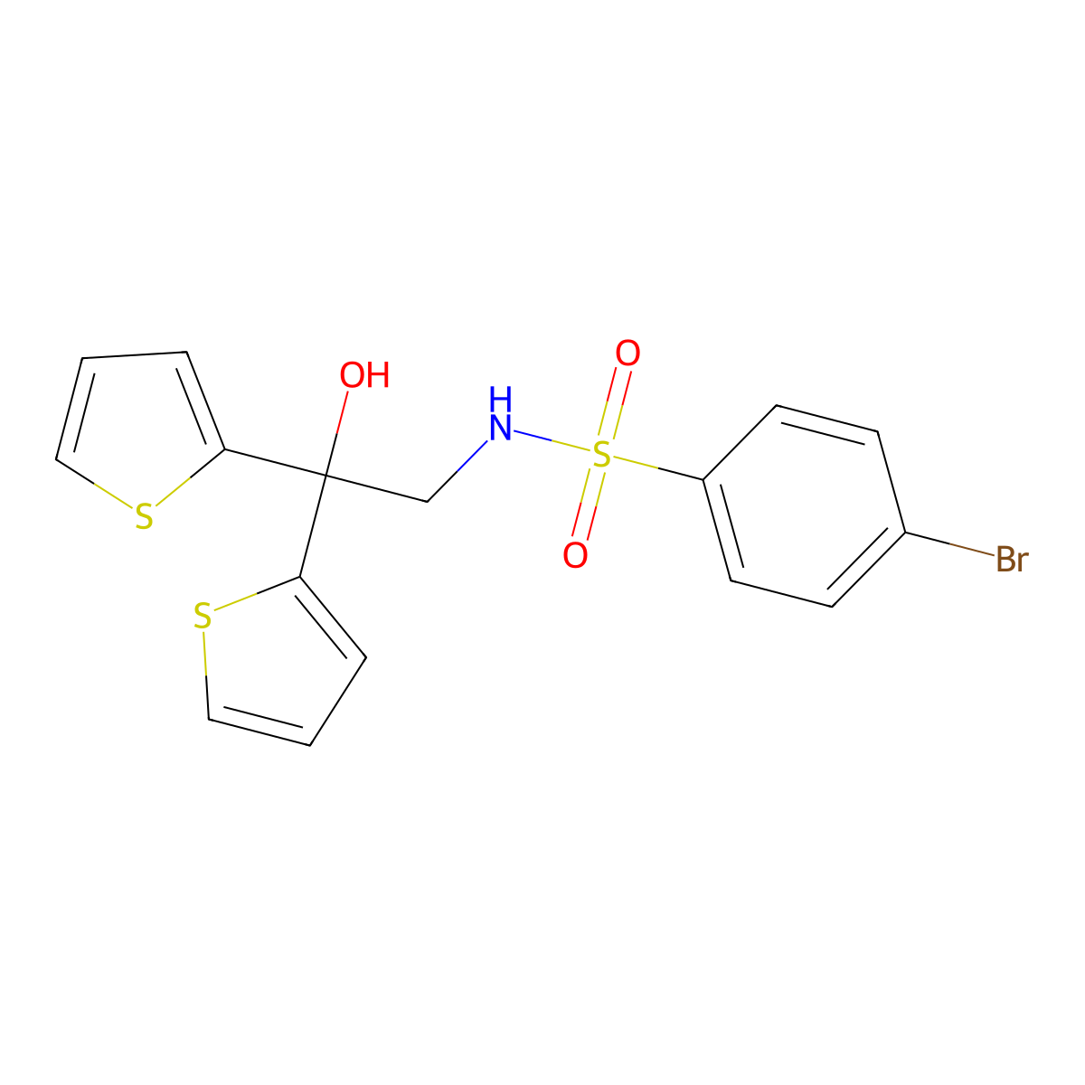 4-bromo-N-(2-hydroxy-2,2-di(thiophen-2-yl)ethyl)benzenesulfonamide molecular structure, CAS 2034573-90-3