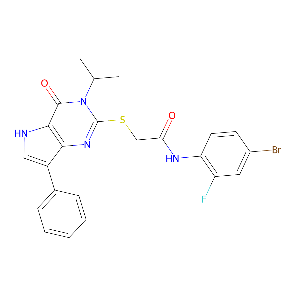 N-(4-bromo-2-fluorophenyl)-2-((3-isopropyl-4-oxo-7-phenyl-4,5-dihydro-3H-pyrrolo[3,2-d]pyrimidin-2-yl)thio)acetamide molecular structure, CAS 2034573-93-6