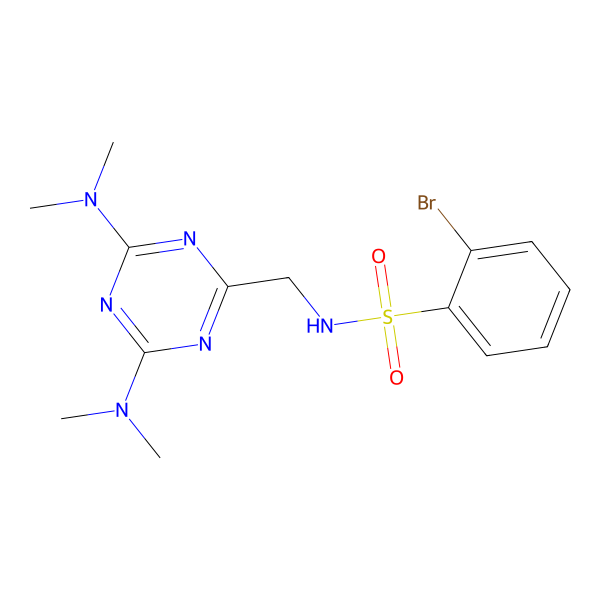 N-((4,6-bis(dimethylamino)-1,3,5-triazin-2-yl)methyl)-2-bromobenzenesulfonamide molecular structure, CAS 2034573-97-0