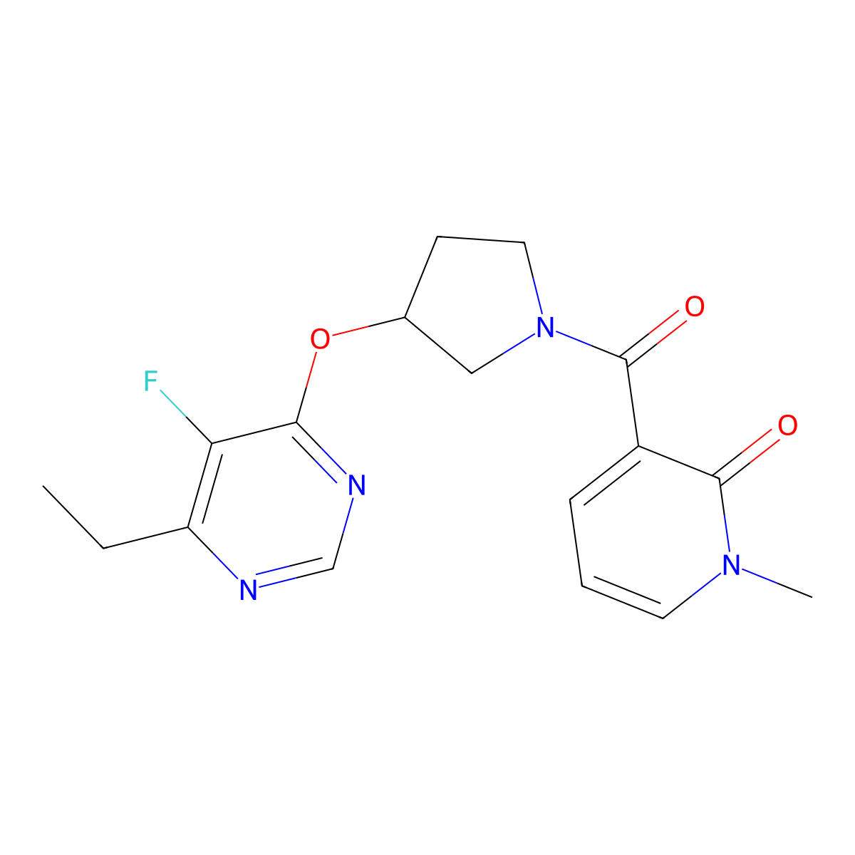 3-(3-((6-ethyl-5-fluoropyrimidin-4-yl)oxy)pyrrolidine-1-carbonyl)-1-methylpyridin-2(1H)-one molecular structure, CAS 2034574-00-8