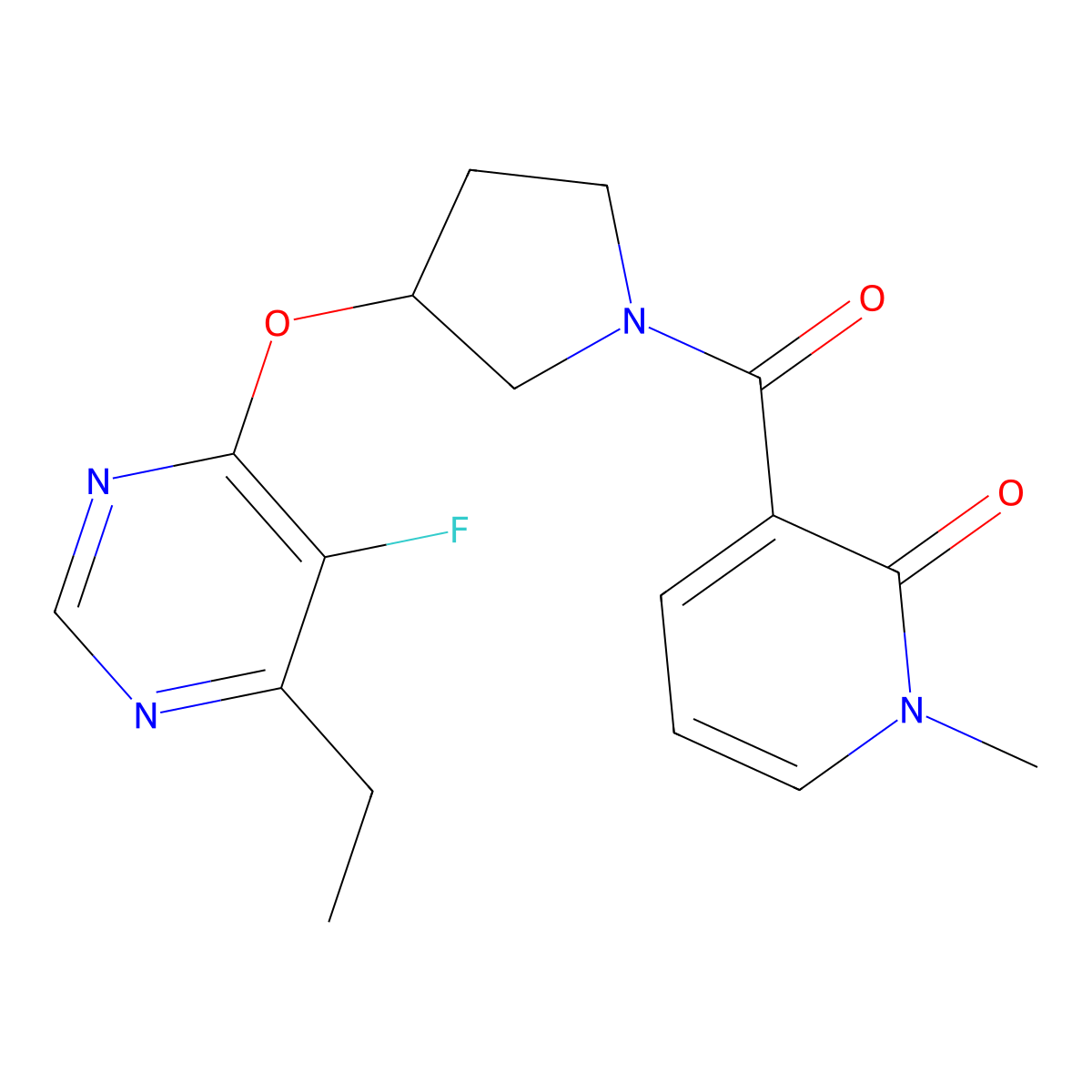 3-(3-((6-ethyl-5-fluoropyrimidin-4-yl)oxy)pyrrolidine-1-carbonyl)-1-methylpyridin-2(1H)-one molecular structure, CAS 2034574-00-8