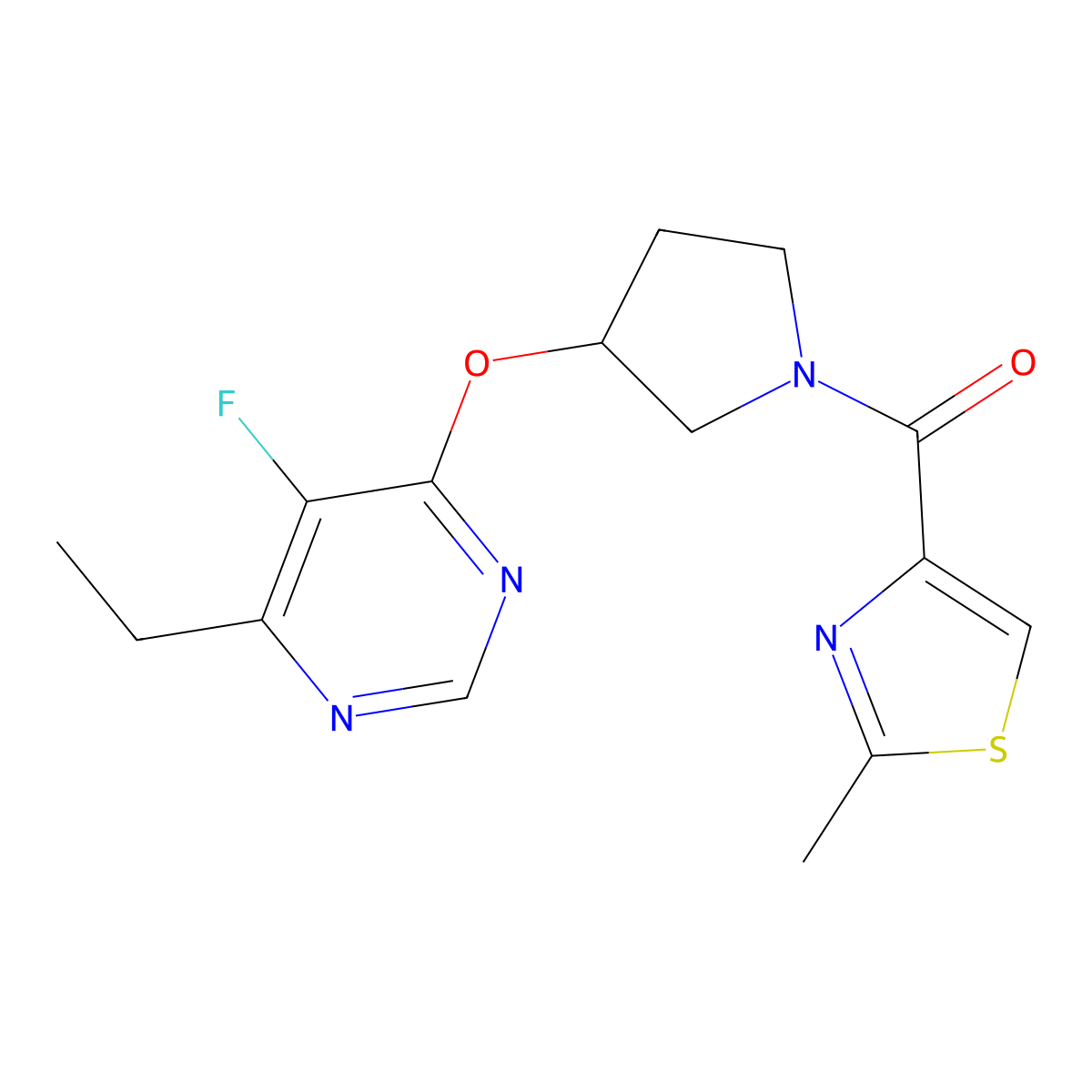 (3-((6-Ethyl-5-fluoropyrimidin-4-yl)oxy)pyrrolidin-1-yl)(2-methylthiazol-4-yl)methanone molecular structure, CAS 2034574-03-1