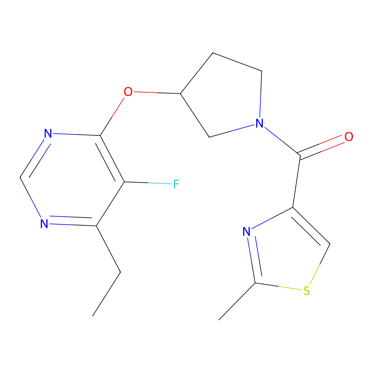 (3-((6-Ethyl-5-fluoropyrimidin-4-yl)oxy)pyrrolidin-1-yl)(2-methylthiazol-4-yl)methanone molecular structure, CAS 2034574-03-1
