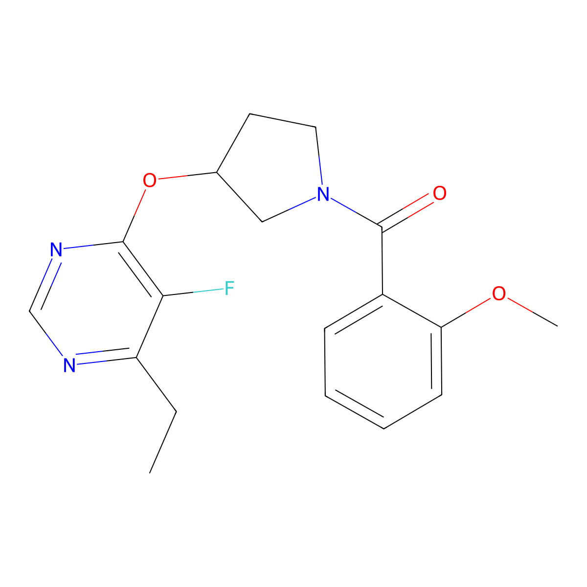 (3-((6-Ethyl-5-fluoropyrimidin-4-yl)oxy)pyrrolidin-1-yl)(2-methoxyphenyl)methanone molecular structure, CAS 2034574-09-7