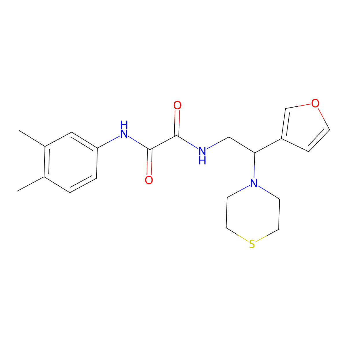 N1-(3,4-dimethylphenyl)-N2-(2-(furan-3-yl)-2-thiomorpholinoethyl)oxalamide molecular structure, CAS 2034574-10-0