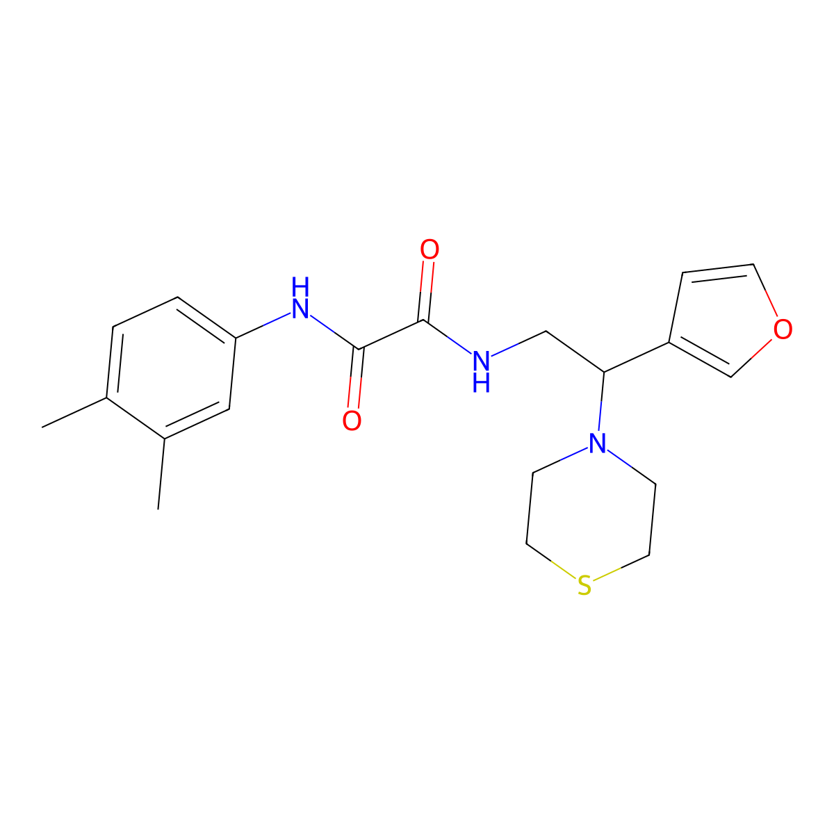 N1-(3,4-dimethylphenyl)-N2-(2-(furan-3-yl)-2-thiomorpholinoethyl)oxalamide molecular structure, CAS 2034574-10-0