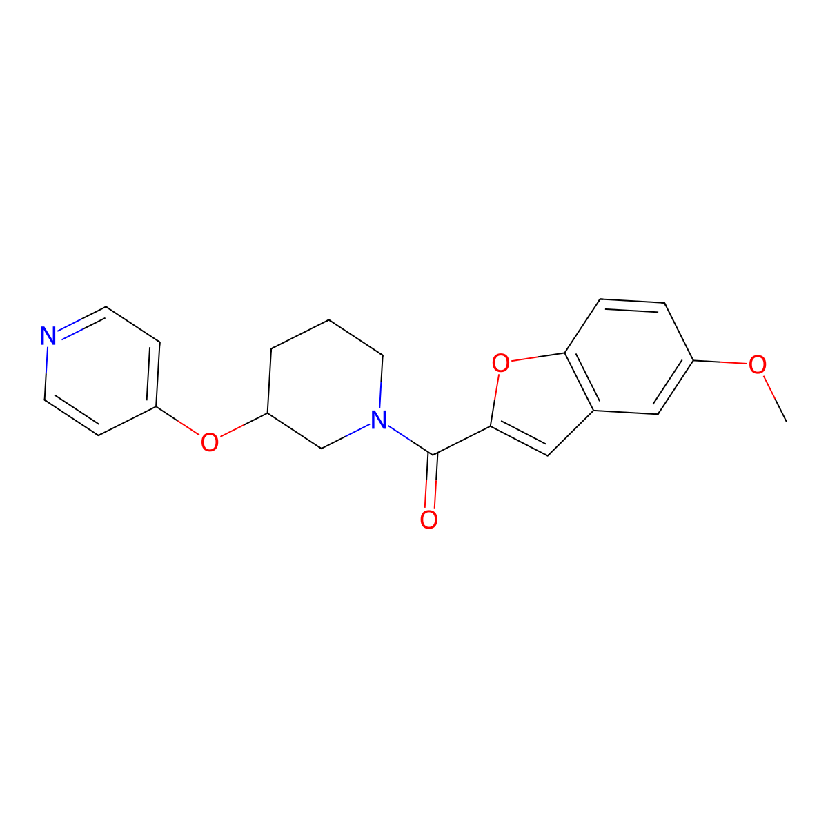 (5-Methoxybenzofuran-2-yl)(3-(pyridin-4-yloxy)piperidin-1-yl)methanone molecular structure, CAS 2034574-12-2