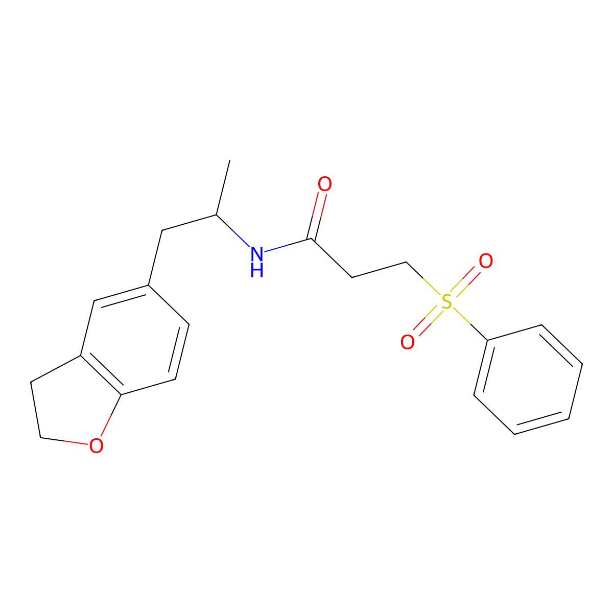 N-(1-(2,3-dihydrobenzofuran-5-yl)propan-2-yl)-3-(phenylsulfonyl)propanamide molecular structure, CAS 2034574-16-6