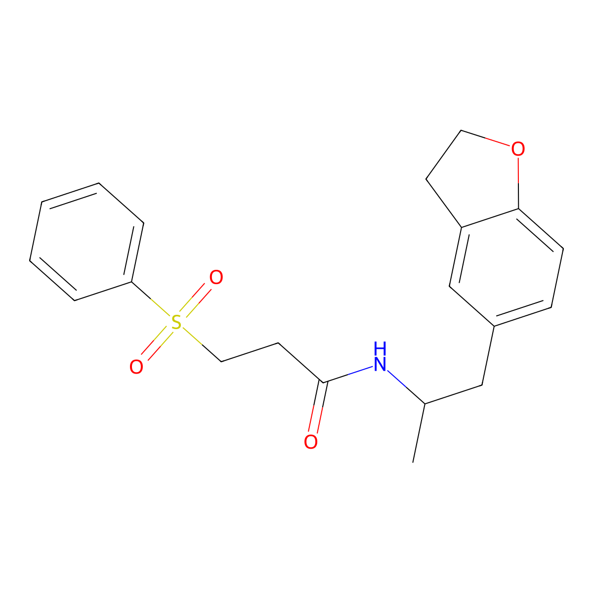 N-(1-(2,3-dihydrobenzofuran-5-yl)propan-2-yl)-3-(phenylsulfonyl)propanamide molecular structure, CAS 2034574-16-6