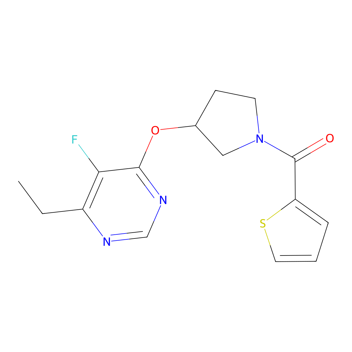 (3-((6-Ethyl-5-fluoropyrimidin-4-yl)oxy)pyrrolidin-1-yl)(thiophen-2-yl)methanone molecular structure, CAS 2034574-19-9