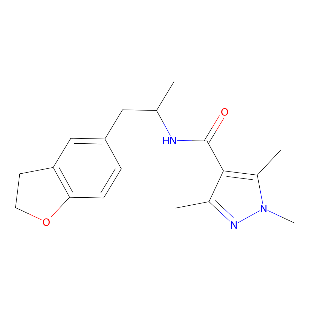 N-(1-(2,3-dihydrobenzofuran-5-yl)propan-2-yl)-1,3,5-trimethyl-1H-pyrazole-4-carboxamide molecular structure, CAS 2034574-32-6