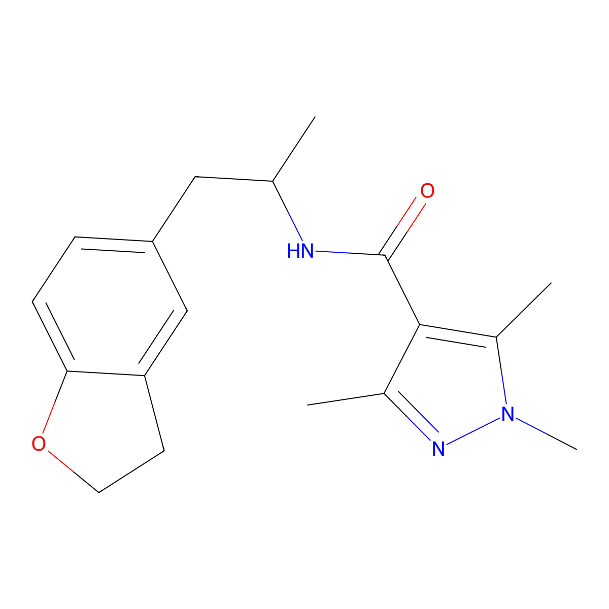 N-(1-(2,3-dihydrobenzofuran-5-yl)propan-2-yl)-1,3,5-trimethyl-1H-pyrazole-4-carboxamide molecular structure, CAS 2034574-32-6