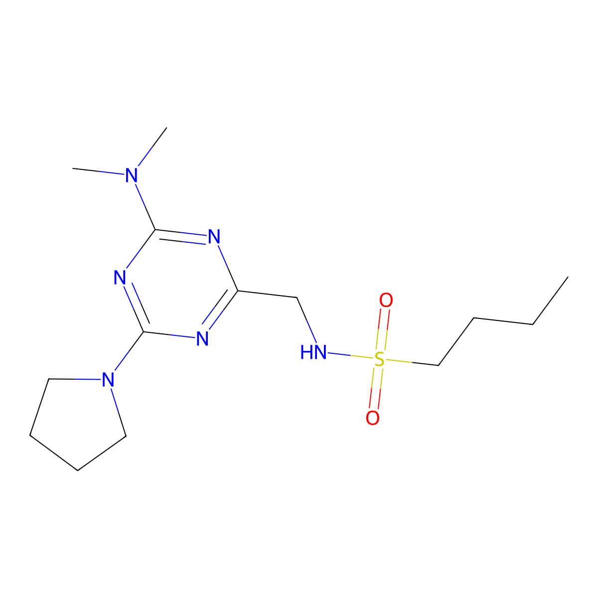 N-{[4-(dimethylamino)-6-(pyrrolidin-1-yl)-1,3,5-triazin-2-yl]methyl}butane-1-sulfonamide molecular structure, CAS 2034574-34-8