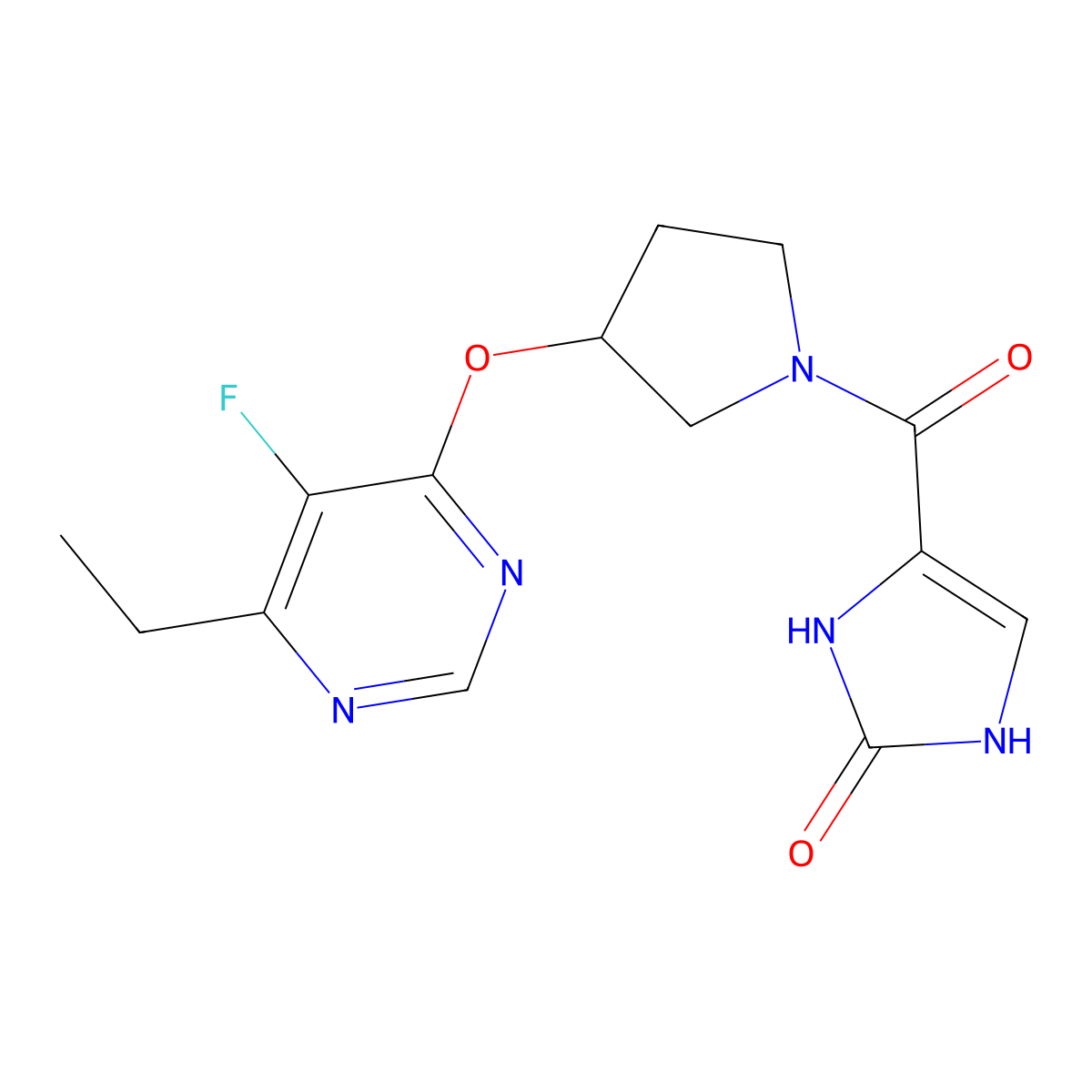 4-(3-((6-ethyl-5-fluoropyrimidin-4-yl)oxy)pyrrolidine-1-carbonyl)-1H-imidazol-2(3H)-one molecular structure, CAS 2034574-35-9