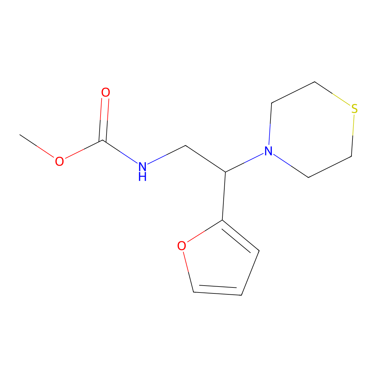 Methyl (2-(furan-2-yl)-2-thiomorpholinoethyl)carbamate molecular structure, CAS 2034574-38-2