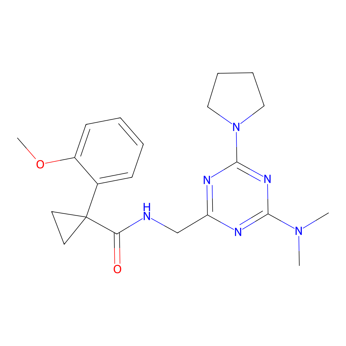 N-((4-(dimethylamino)-6-(pyrrolidin-1-yl)-1,3,5-triazin-2-yl)methyl)-1-(2-methoxyphenyl)cyclopropanecarboxamide molecular structure, CAS 2034574-39-3