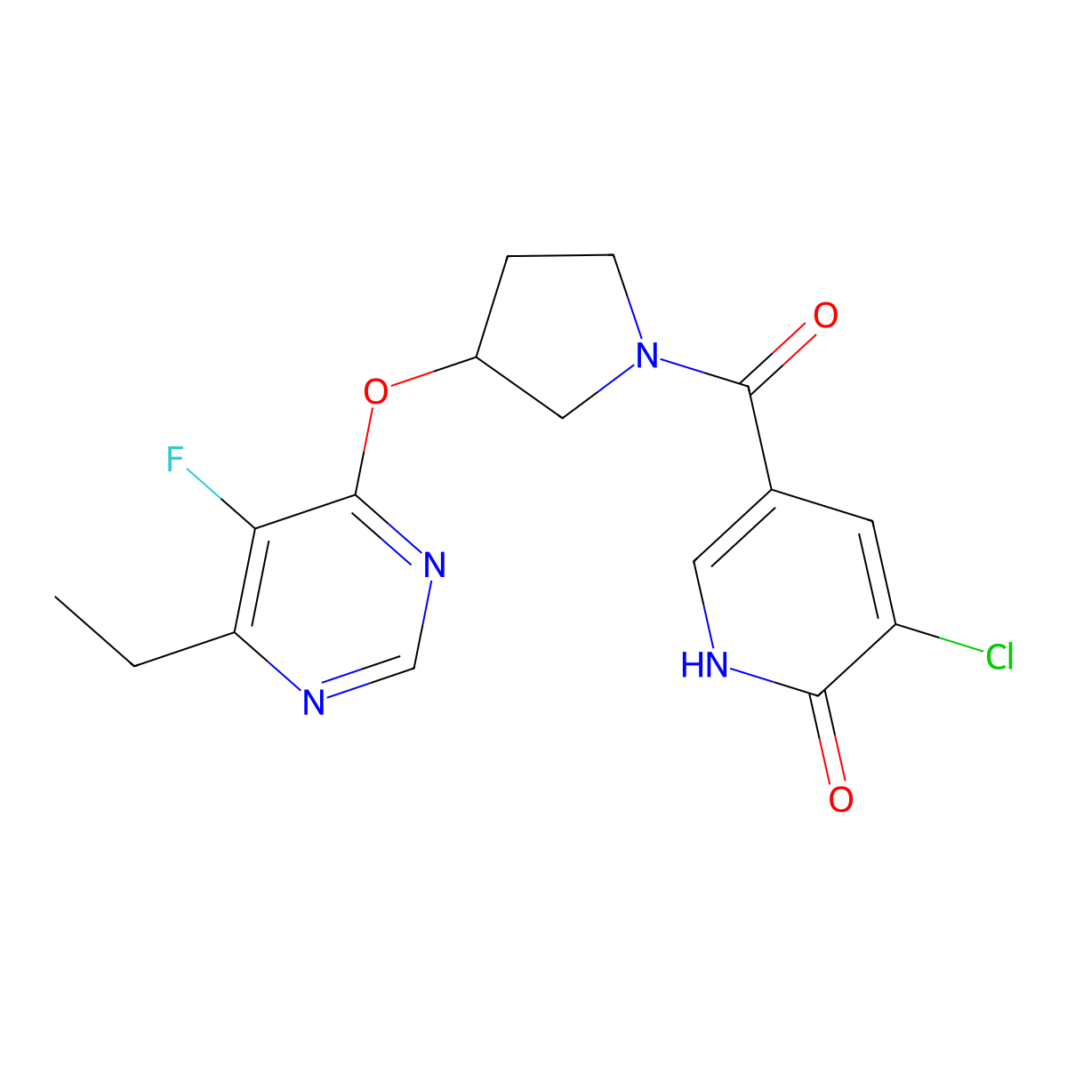 (5-Chloro-6-hydroxypyridin-3-yl)(3-((6-ethyl-5-fluoropyrimidin-4-yl)oxy)pyrrolidin-1-yl)methanone molecular structure, CAS 2034574-40-6