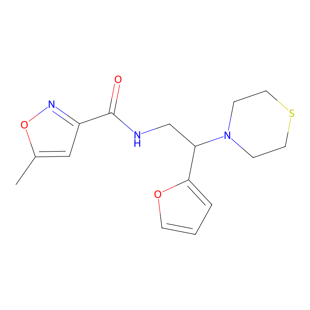 N-(2-(furan-2-yl)-2-thiomorpholinoethyl)-5-methylisoxazole-3-carboxamide molecular structure, CAS 2034574-42-8
