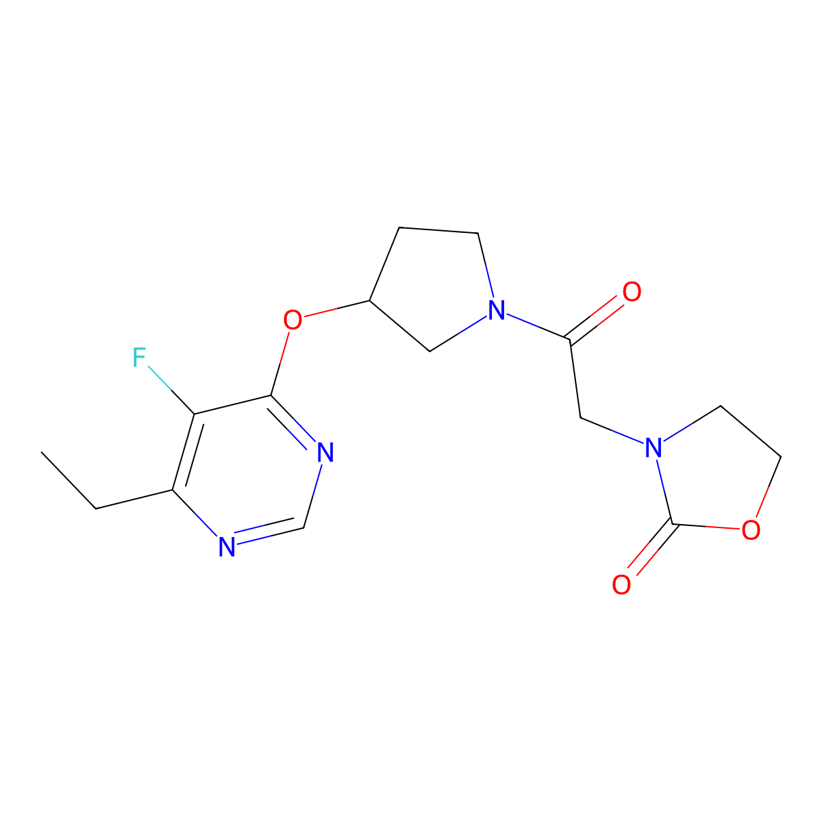 3-(2-(3-((6-Ethyl-5-fluoropyrimidin-4-yl)oxy)pyrrolidin-1-yl)-2-oxoethyl)oxazolidin-2-one molecular structure, CAS 2034574-45-1
