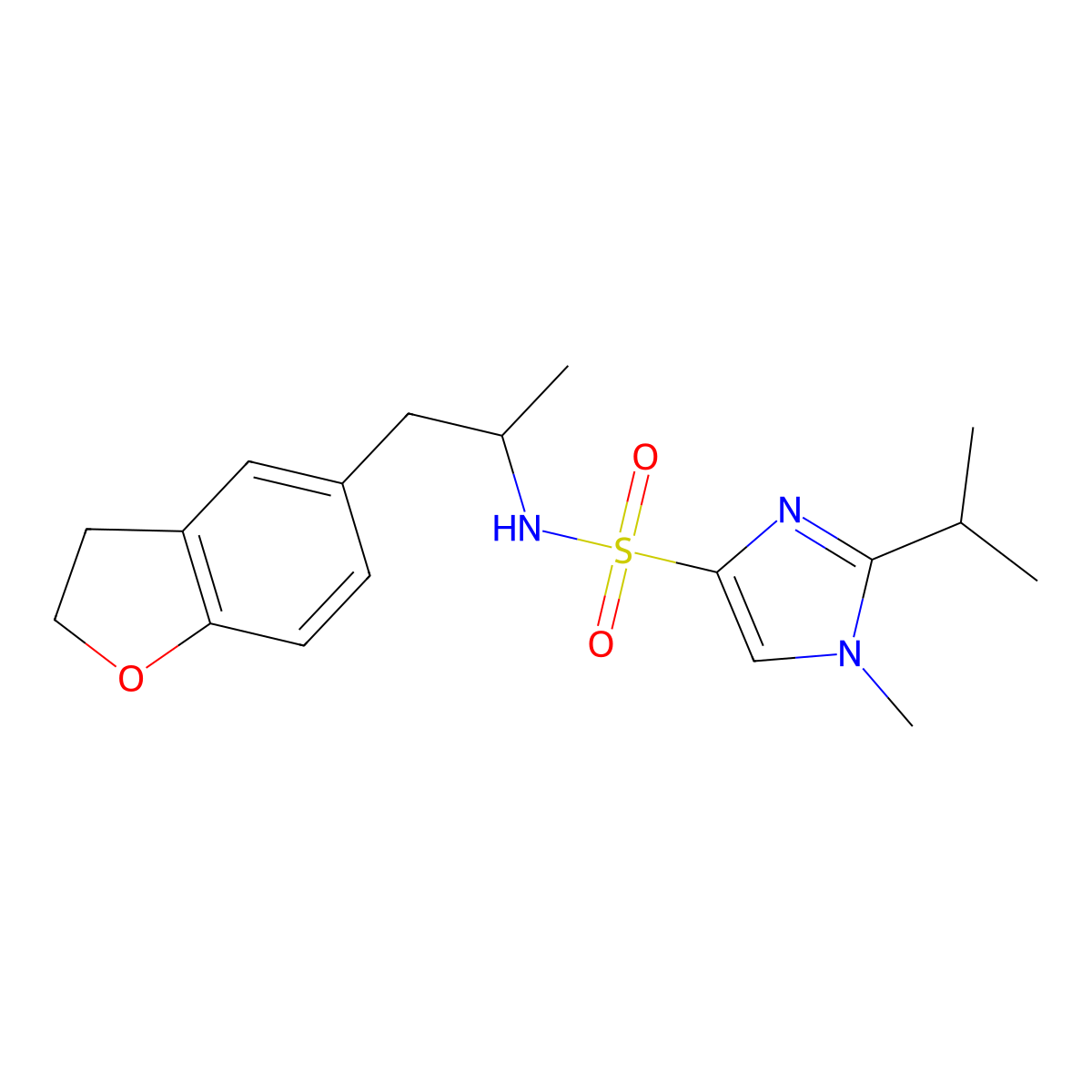 N-(1-(2,3-dihydrobenzofuran-5-yl)propan-2-yl)-2-isopropyl-1-methyl-1H-imidazole-4-sulfonamide molecular structure, CAS 2034574-52-0