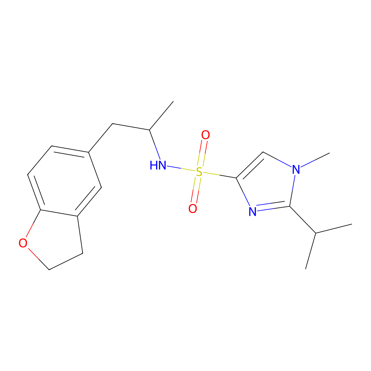 N-(1-(2,3-dihydrobenzofuran-5-yl)propan-2-yl)-2-isopropyl-1-methyl-1H-imidazole-4-sulfonamide molecular structure, CAS 2034574-52-0