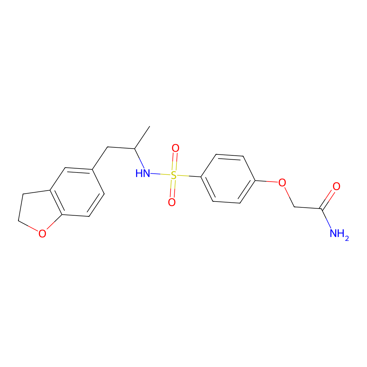 2-(4-(N-(1-(2,3-dihydrobenzofuran-5-yl)propan-2-yl)sulfamoyl)phenoxy)acetamide molecular structure, CAS 2034574-58-6