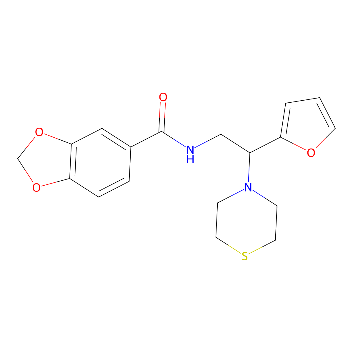 N-(2-(furan-2-yl)-2-thiomorpholinoethyl)benzo[d][1,3]dioxole-5-carboxamide molecular structure, CAS 2034574-61-1