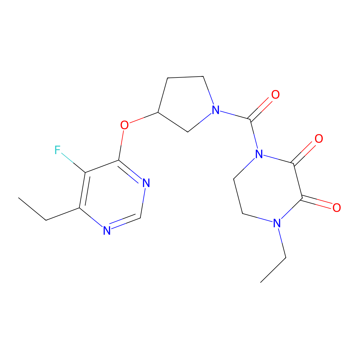 1-Ethyl-4-(3-((6-ethyl-5-fluoropyrimidin-4-yl)oxy)pyrrolidine-1-carbonyl)piperazine-2,3-dione molecular structure, CAS 2034574-62-2