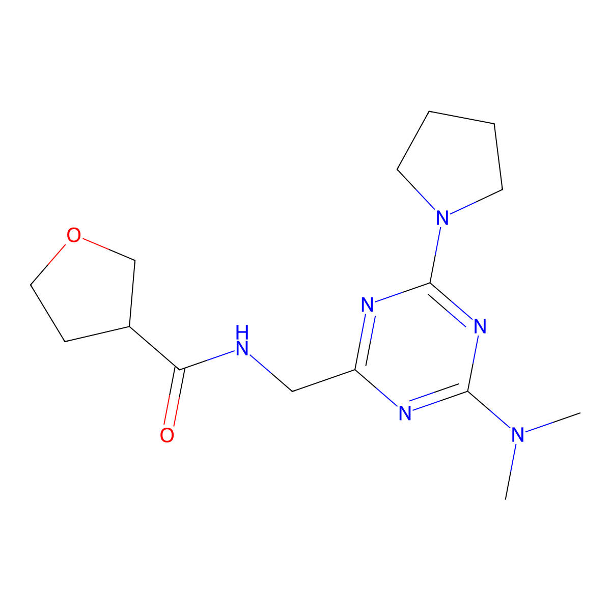 N-((4-(dimethylamino)-6-(pyrrolidin-1-yl)-1,3,5-triazin-2-yl)methyl)tetrahydrofuran-3-carboxamide molecular structure, CAS 2034574-63-3
