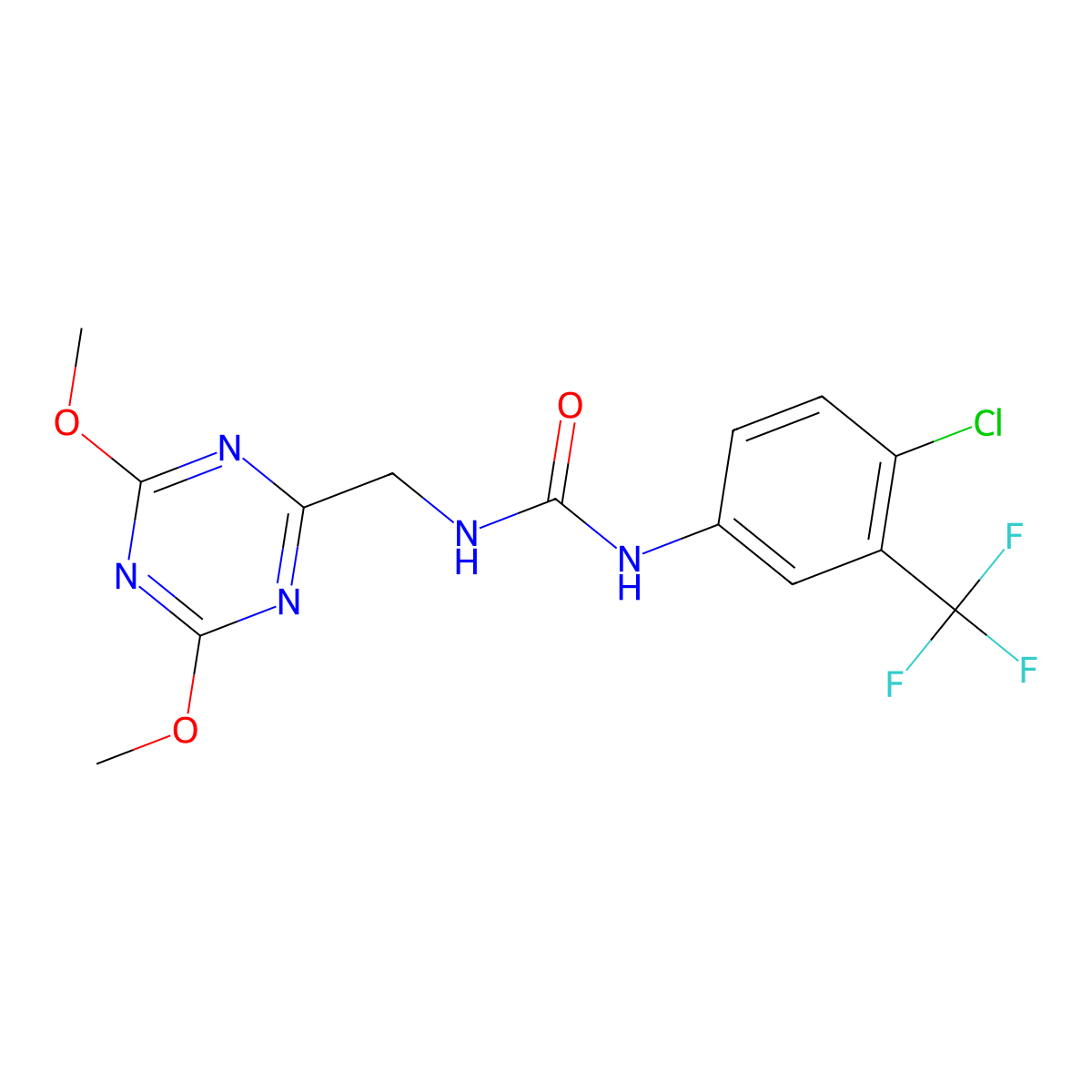 1-(4-Chloro-3-(trifluoromethyl)phenyl)-3-((4,6-dimethoxy-1,3,5-triazin-2-yl)methyl)urea molecular structure, CAS 2034574-64-4