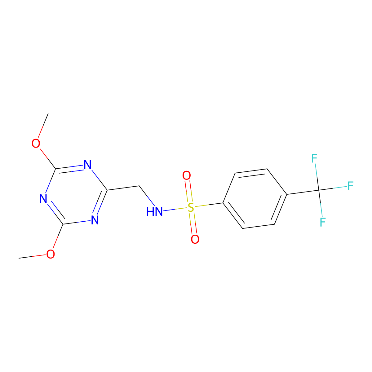N-((4,6-dimethoxy-1,3,5-triazin-2-yl)methyl)-4-(trifluoromethyl)benzenesulfonamide molecular structure, CAS 2034574-67-7