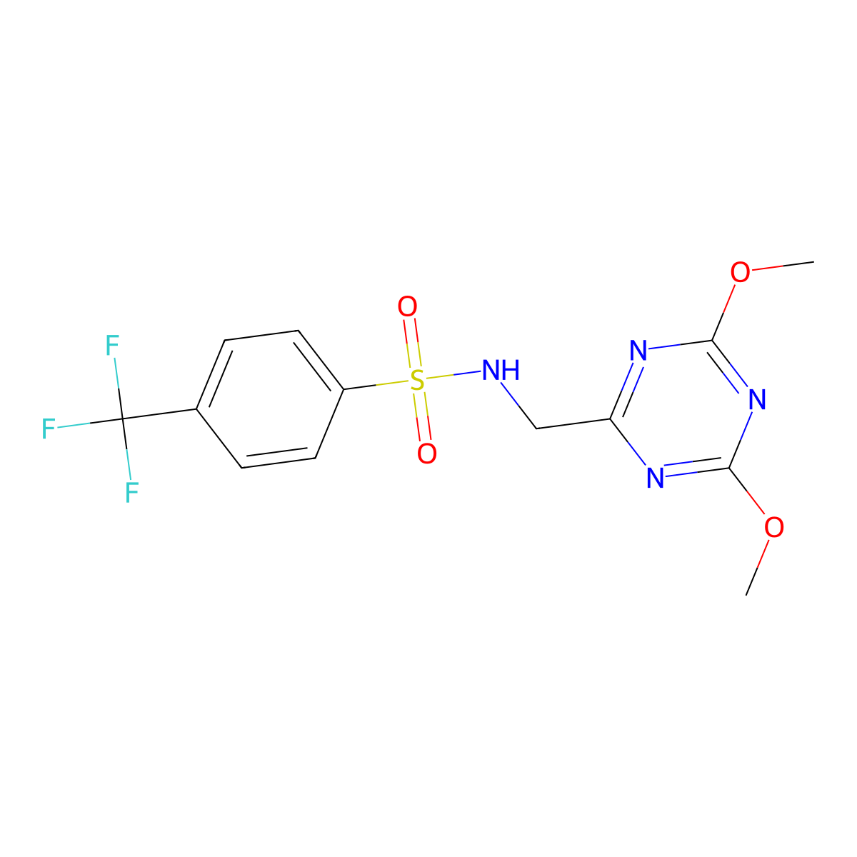 N-((4,6-dimethoxy-1,3,5-triazin-2-yl)methyl)-4-(trifluoromethyl)benzenesulfonamide molecular structure, CAS 2034574-67-7