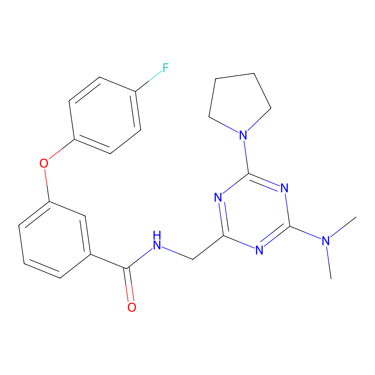 N-((4-(dimethylamino)-6-(pyrrolidin-1-yl)-1,3,5-triazin-2-yl)methyl)-3-(4-fluorophenoxy)benzamide molecular structure, CAS 2034574-77-9