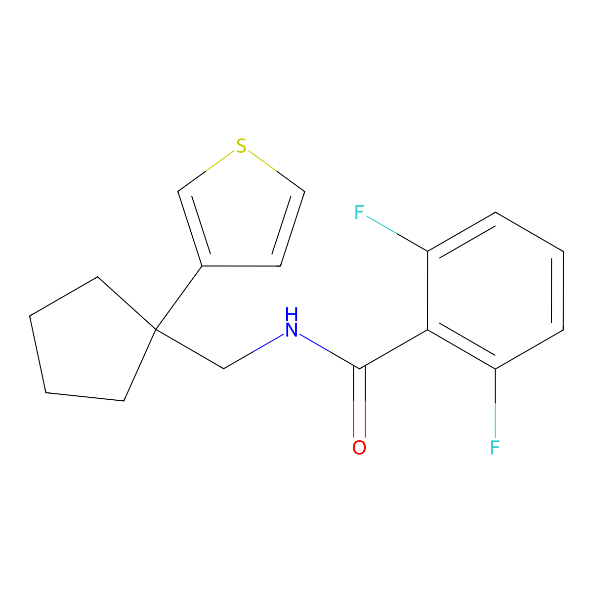2,6-difluoro-N-((1-(thiophen-3-yl)cyclopentyl)methyl)benzamide molecular structure, CAS 2034574-78-0