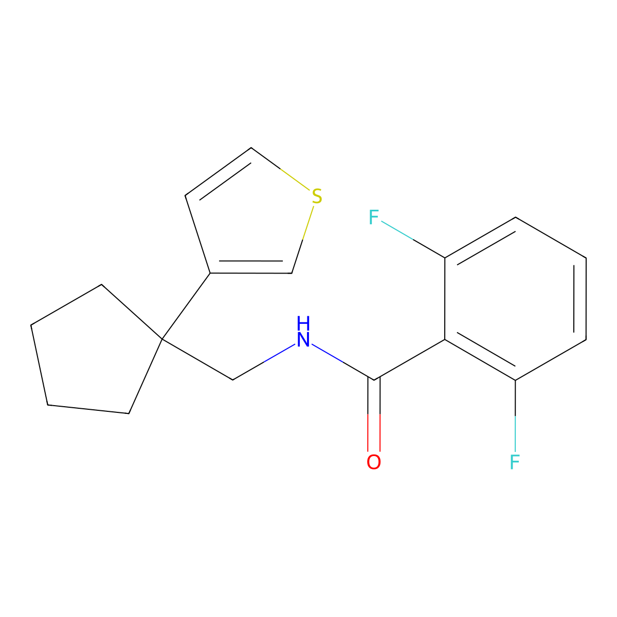 2,6-difluoro-N-((1-(thiophen-3-yl)cyclopentyl)methyl)benzamide molecular structure, CAS 2034574-78-0