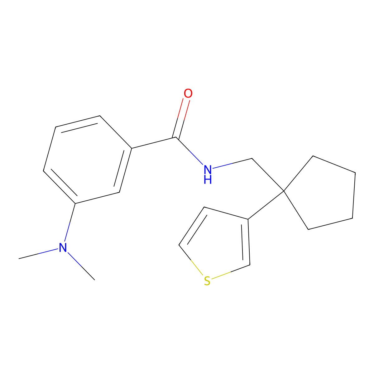 3-(dimethylamino)-N-((1-(thiophen-3-yl)cyclopentyl)methyl)benzamide molecular structure, CAS 2034574-82-6
