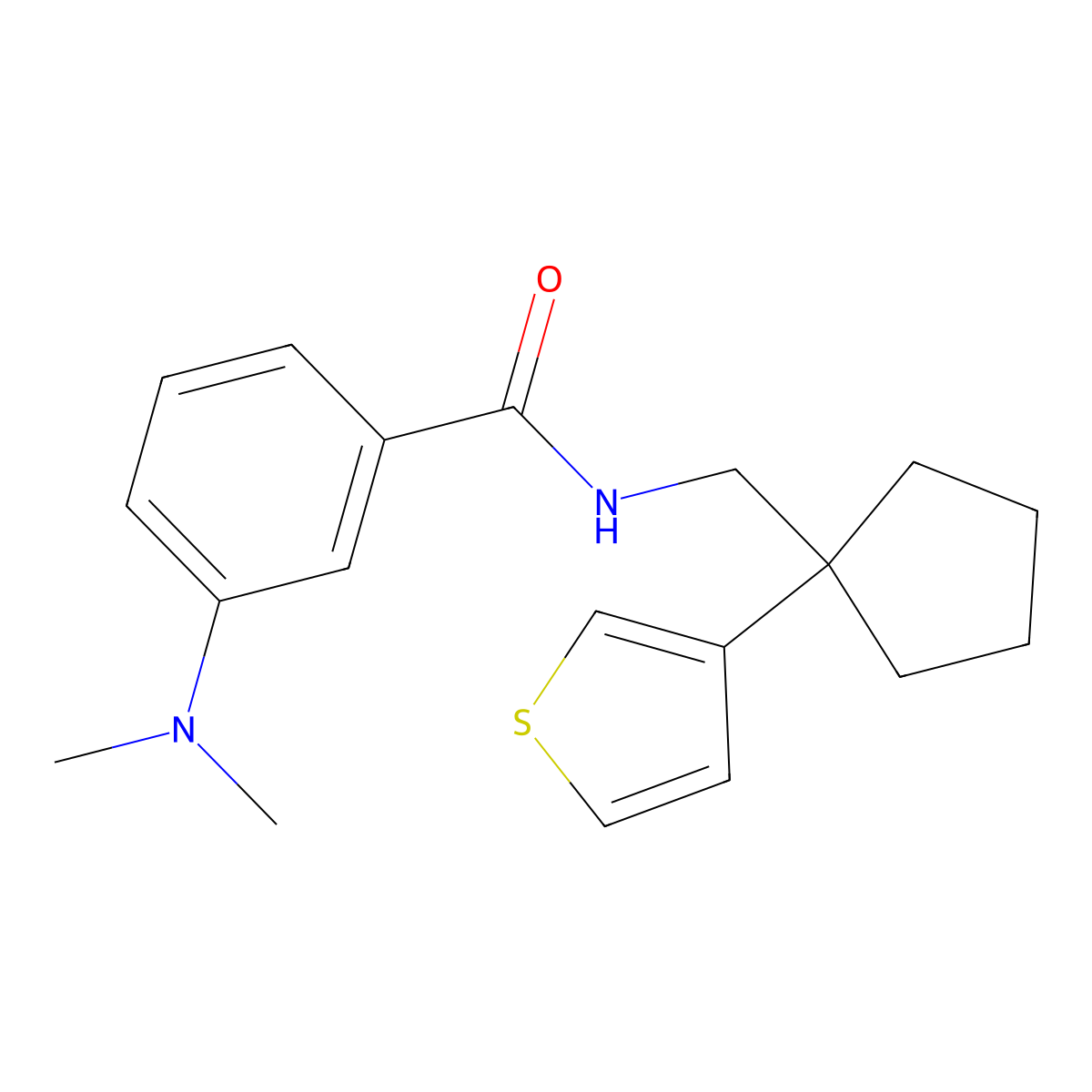 3-(dimethylamino)-N-((1-(thiophen-3-yl)cyclopentyl)methyl)benzamide molecular structure, CAS 2034574-82-6