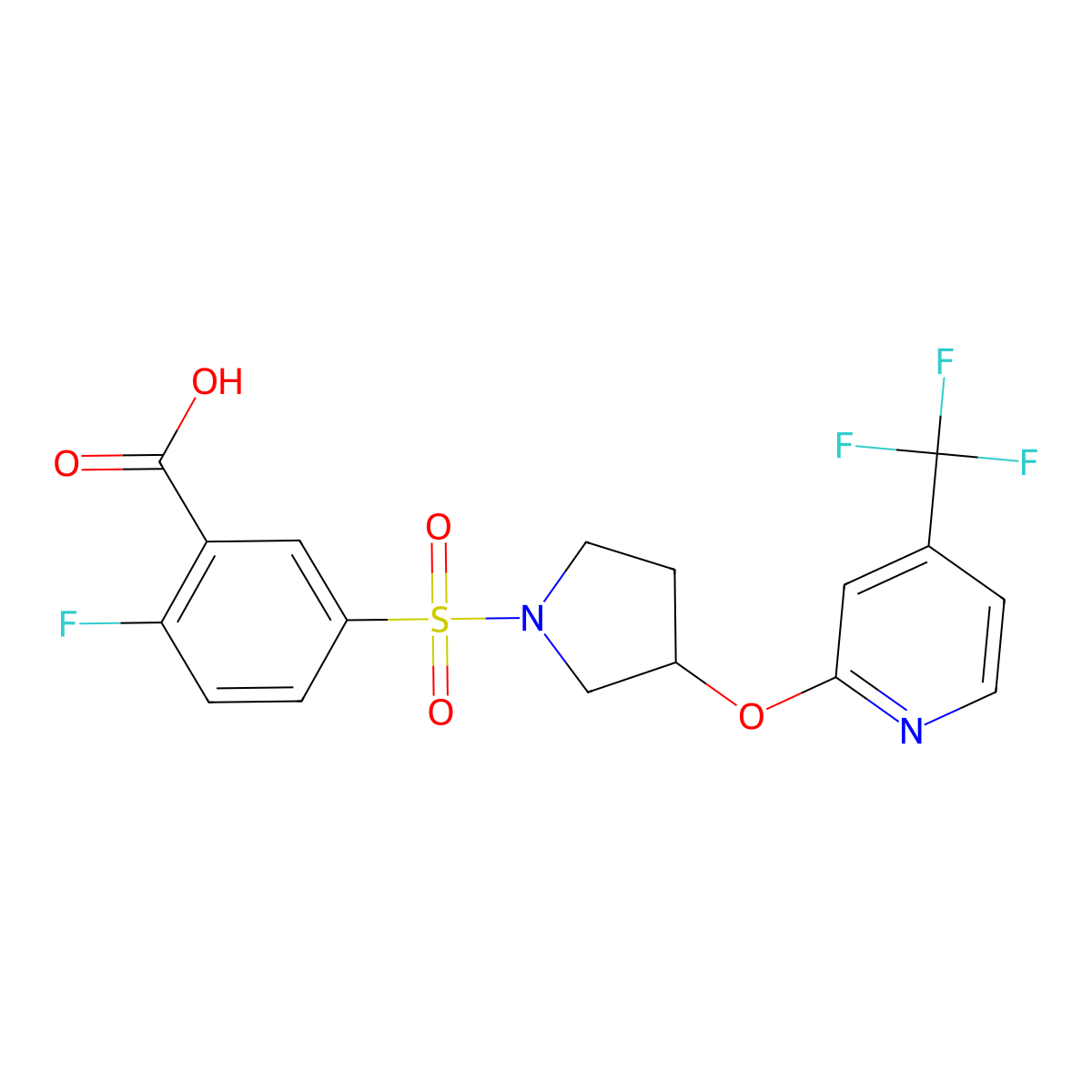 2-Fluoro-5-((3-((4-(trifluoromethyl)pyridin-2-yl)oxy)pyrrolidin-1-yl)sulfonyl)benzoic acid molecular structure, CAS 2034574-83-7