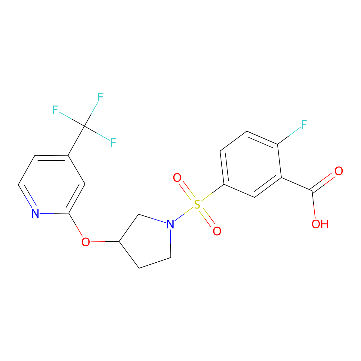 2-Fluoro-5-((3-((4-(trifluoromethyl)pyridin-2-yl)oxy)pyrrolidin-1-yl)sulfonyl)benzoic acid molecular structure, CAS 2034574-83-7