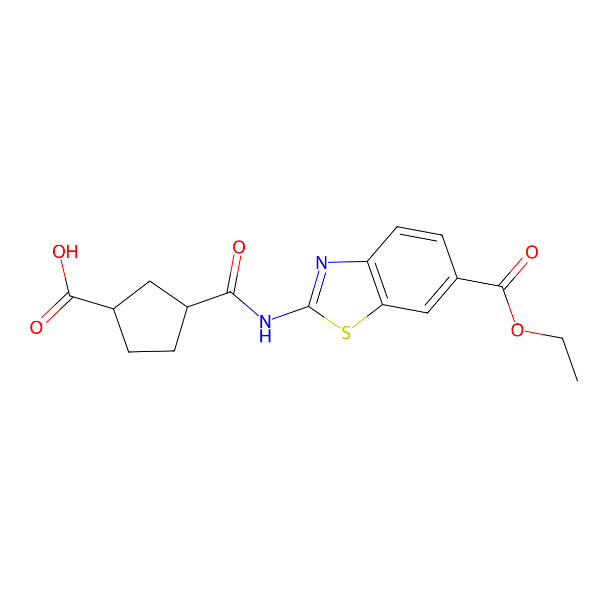 3-((6-(Ethoxycarbonyl)benzo[d]thiazol-2-yl)carbamoyl)cyclopentanecarboxylic acid molecular structure, CAS 2034574-86-0