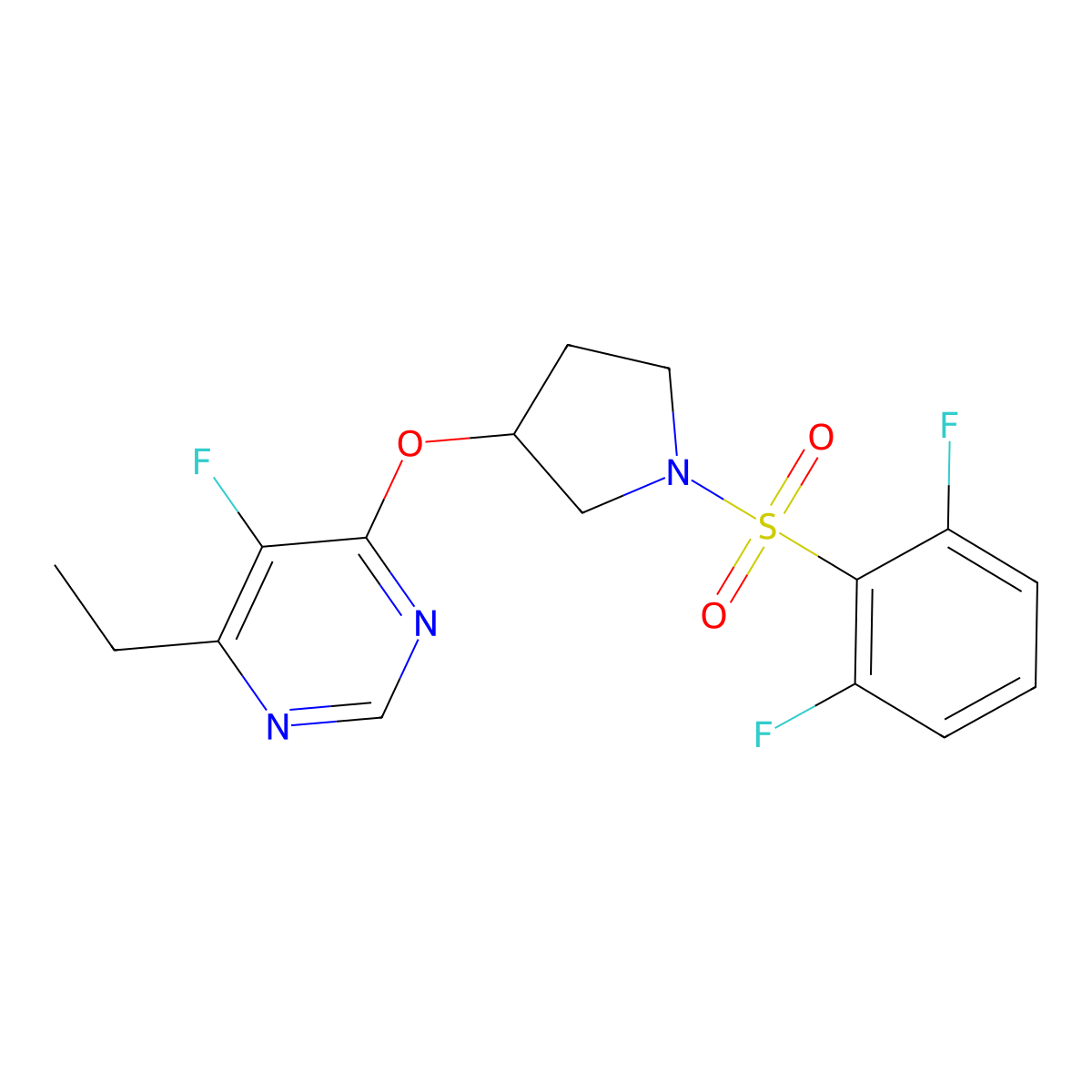 4-((1-((2,6-Difluorophenyl)sulfonyl)pyrrolidin-3-yl)oxy)-6-ethyl-5-fluoropyrimidine molecular structure, CAS 2034574-90-6